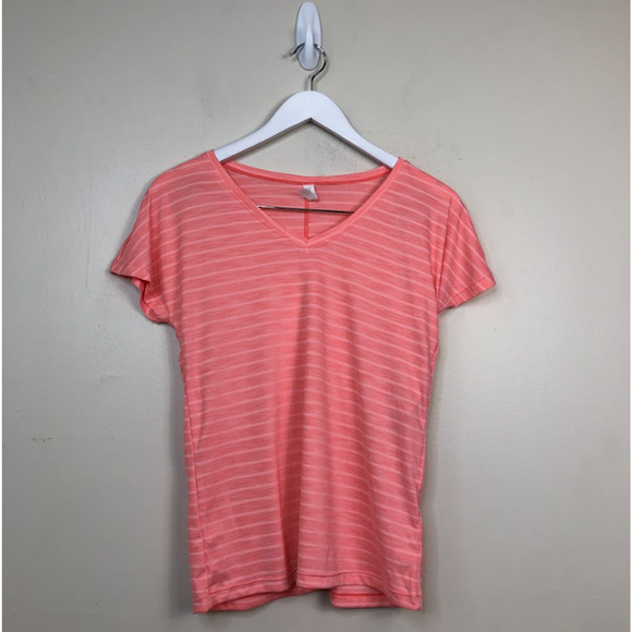 Ideology Women's Shadow-Striped Short Sleeve V-Neck T-Shirts Top Pink XS, NWT - Picture 3 of 5
